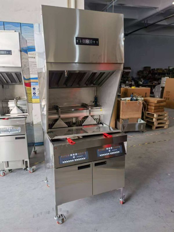 SURRI Fast Food Restaurant Kitchen Commercial Fryer Electric with Ventless Range Hood System and Automatic Basket Lift
