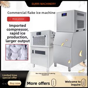 SURRI Commercial Flake Ice Machine 200/300/500kg Automatic for Supermarket Restaurant Seafood Buffet Fish Scale