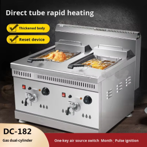 SURRI Double Tanks Stainless Steel Desktop Commercial Gas Deep Fryer 18L+18L